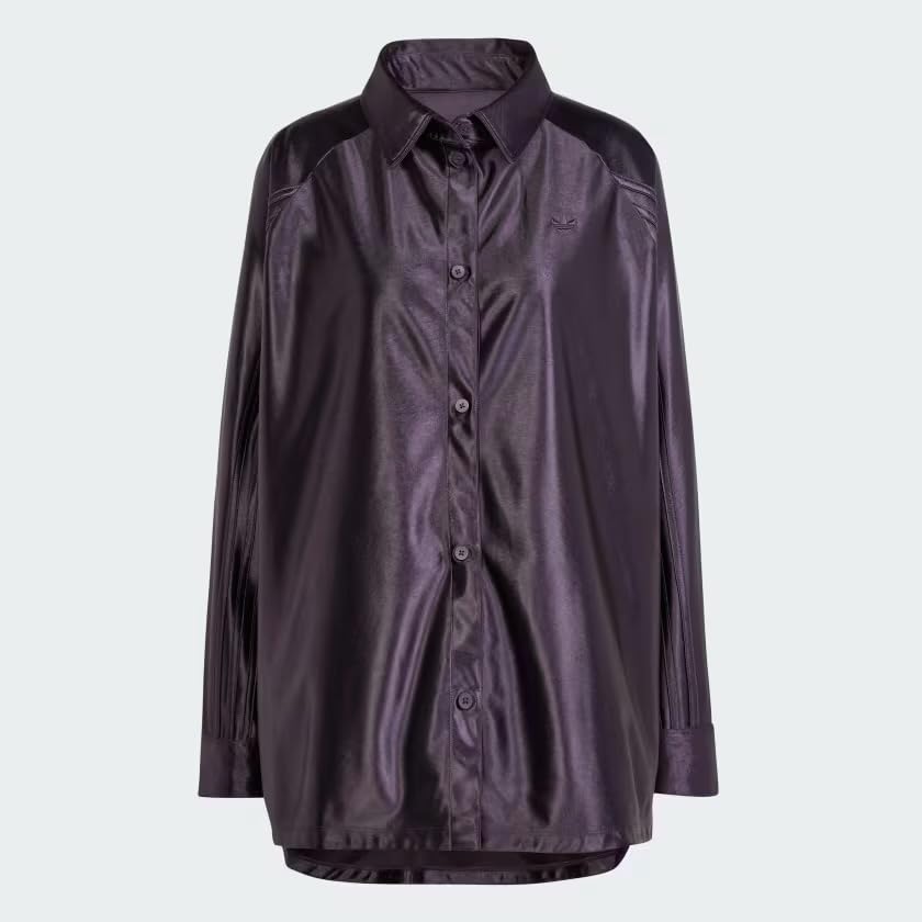 adidas Originals Women's Oversized Satin Shirt, Aurora Black, Large