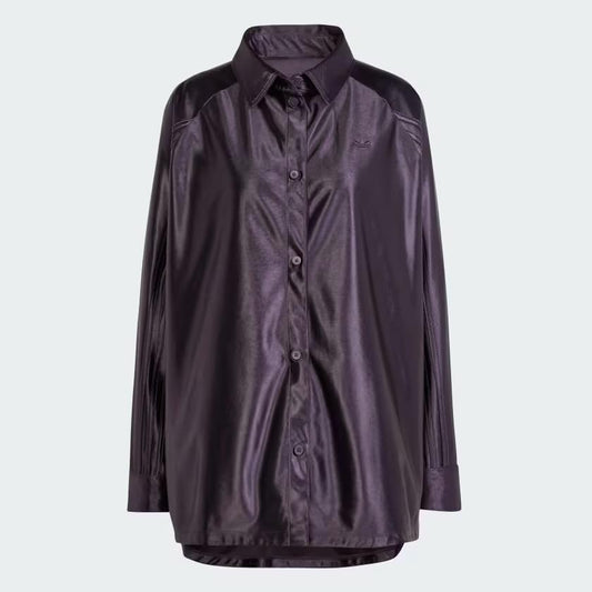 adidas Originals Women's Oversized Satin Shirt, Aurora Black, Large