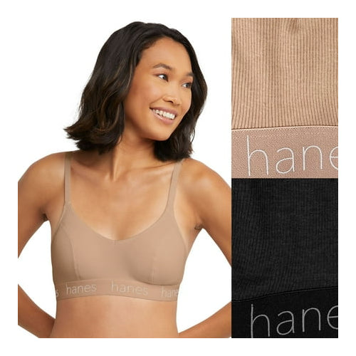 Hanes® Originals Ultimate® 2-Pack Stretch Cotton Triangle Bralette DHO101 Black Nude Medium