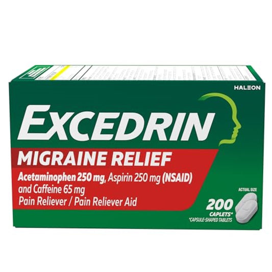 Excedrin Migraine Relief Caplets to Alleviate Migraine Symptoms - 200 Count EXP 01/27 DAMAGED BOX