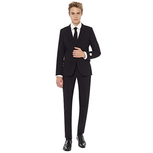 Opposuits Teen Boys Black Knight Solid Color Suit - Prom And Wedding Party Outfit - Including Blazer, Pants And Tie - Black