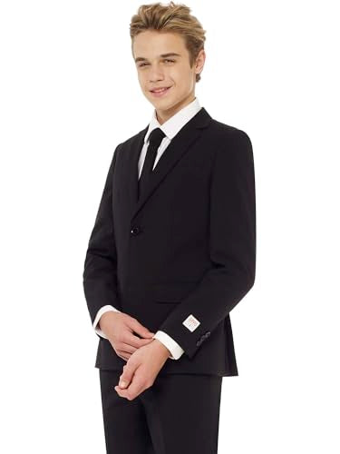 Opposuits Teen Boys Black Knight Solid Color Suit - Prom And Wedding Party Outfit - Including Blazer, Pants And Tie - Black