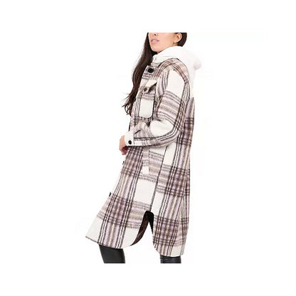 CoffeeShop Juniors' Long-Sleeve Plaid-Print Shacket XS Gray Red Blue