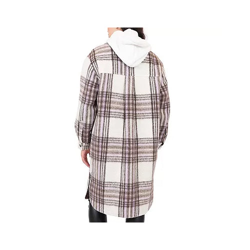 CoffeeShop Juniors' Long-Sleeve Plaid-Print Shacket XS Gray Red Blue