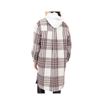 CoffeeShop Juniors' Long-Sleeve Plaid-Print Shacket XS Gray Red Blue