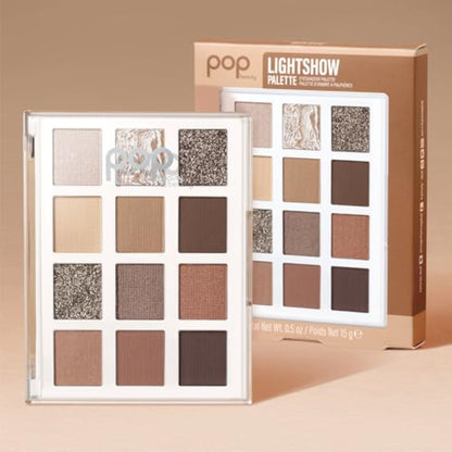 POP Beauty LIGHTSHOW PALETTE | BASIC - Eyeshadow Palette, 12 Shades, Complementary Colours, Multi-Textured, Richly-Pigmented | Matte, Metallic, Satin, Glitter