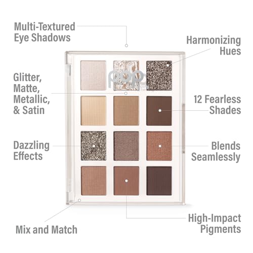 POP Beauty LIGHTSHOW PALETTE | BASIC - Eyeshadow Palette, 12 Shades, Complementary Colours, Multi-Textured, Richly-Pigmented | Matte, Metallic, Satin, Glitter