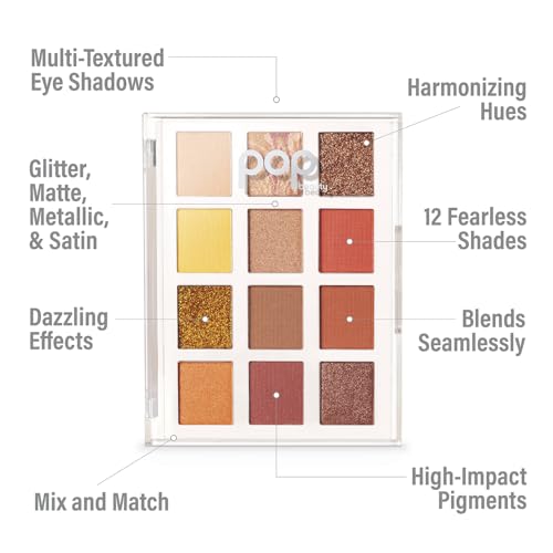 POP Beauty LIGHTSHOW PALETTE | FIRE FIT - Eyeshadow Palette, 12 Shades, Complementary Colours, Multi-Textured, Richly-Pigmented | Matte, Metallic, Satin, Glitter