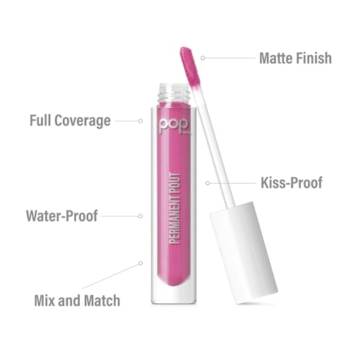 POP Beauty PERMANENT POUT | POWER PINK - Long Lasting Liquid Lipstick, Kiss-proof Water-proof Smudge Transfer Proof, Velvet Lip Paint, Matte Finish, Full Coverage Colour