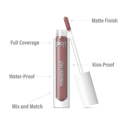 POP Beauty PERMANENT POUT | BARE BLUSH - Long Lasting Liquid Lipstick, Kiss-proof Water-proof Smudge Transfer Proof, Velvet Lip Paint, Matte Finish, Full Coverage Colour