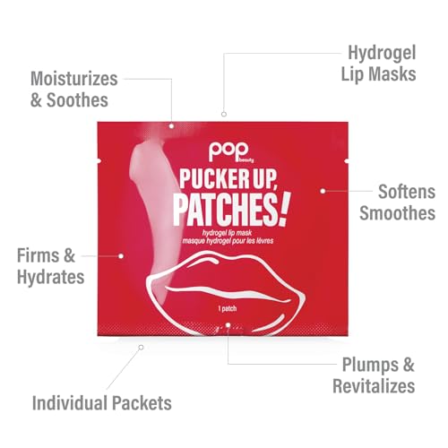 POP Beauty PUCKER UP, PATCHES! - Revitalizing 5 Lip Patches to Hydrate, Soften, Soothe | Hydrogel, Hyaluronic Acid, Peptides, Allantoin, Volufiline