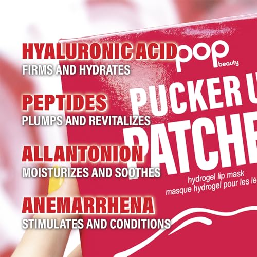 POP Beauty PUCKER UP, PATCHES! - Revitalizing 5 Lip Patches to Hydrate, Soften, Soothe | Hydrogel, Hyaluronic Acid, Peptides, Allantoin, Volufiline