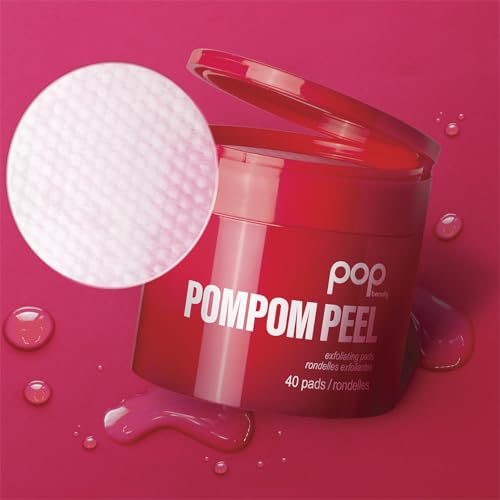 POP Beauty POMPOM PEEL - 40 Pre-Soaked Exfoliating Pads, Renewing, Purifying, Brightening, Smoothes, Pomegranate, Witch Hazel, Glycolic Acid, Arginine, Uncomplicated Skincare