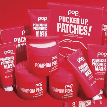 POP Beauty POMPOM PEEL - 40 Pre-Soaked Exfoliating Pads, Renewing, Purifying, Brightening, Smoothes, Pomegranate, Witch Hazel, Glycolic Acid, Arginine, Uncomplicated Skincare