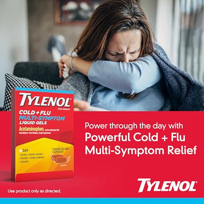 Tylenol Daytime Cold & Flu Multi-Symptom Liquid Gels, Cold & Flu Relief Medicine, Pain Reliever & Fever Reducer + Cough Suppressant, Acetaminophen 325 mg, Dextromethorphan HBr 10 mg, 24 ct