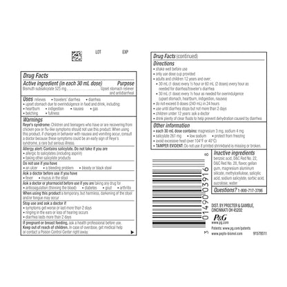 Pepto Bismol Liquid for Nausea, Heartburn, Indigestion, Upset Stomach, and Diarrhea Relief, Original Flavor 16 oz