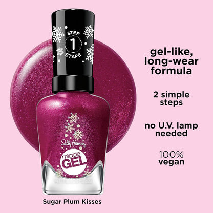 Sally Hansen Miracle Gel™, Sugar Plum Kisses, Long Lasting, Gel-Like Formula, No UV Lamp Needed, Pink Glitter Nail Polish