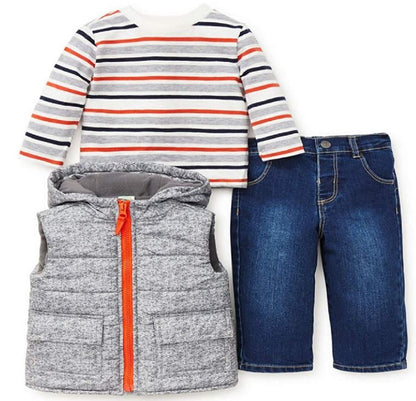 Little Me 3-Piece Puffer Vest, Shirt, and Pant Set