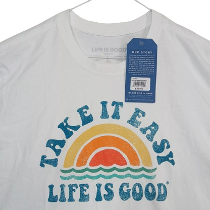 Life Is Good Men's Take It Easy Rainbow Waves Short Sleeve Tee White X-Large