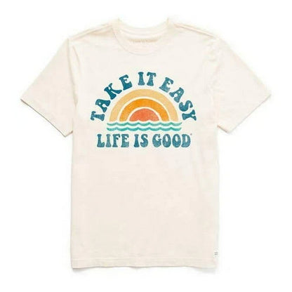Life Is Good Men's Take It Easy Rainbow Waves Short Sleeve Tee White X-Large