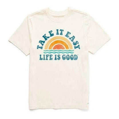 Life Is Good Men's Take It Easy Rainbow Waves Short Sleeve Tee White Medium