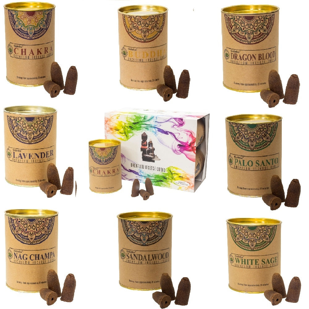 Goloka Backflow Incense Cones Sandalwood Nag Champa Palo Santo White Sage Buddha