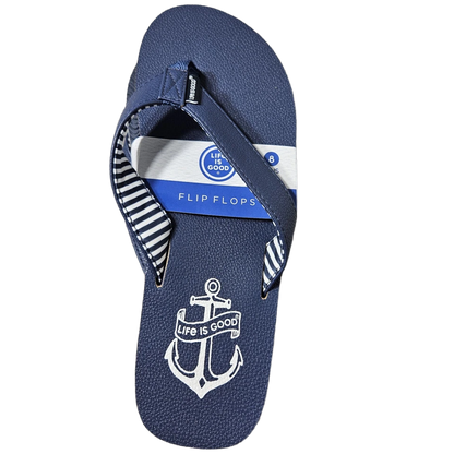 Life Is Good Anchor Flip Flops Mens Size - 10 US Blue