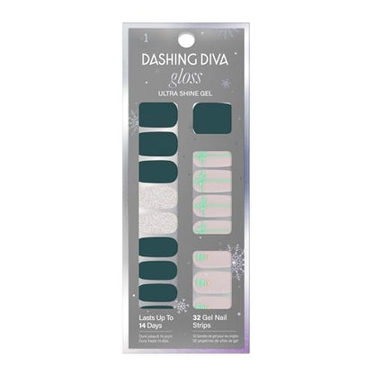 Dashing Diva Gloss Nail Strips - Tree Skirt | UV Free, Chip Resistant, Long Lasting Gel Nail Stickers | Contains 32 Nail Wraps, 1 Prep Pad, 1 Nail File