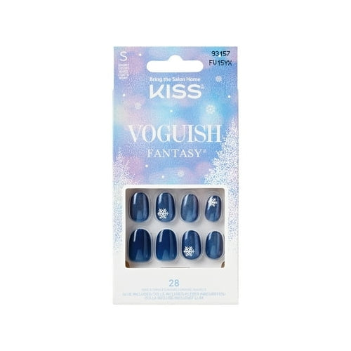 KISS Voguish Fantasy, Holiday Press on Nails, Merry Clause, Blue, Short Oval, 28 Count