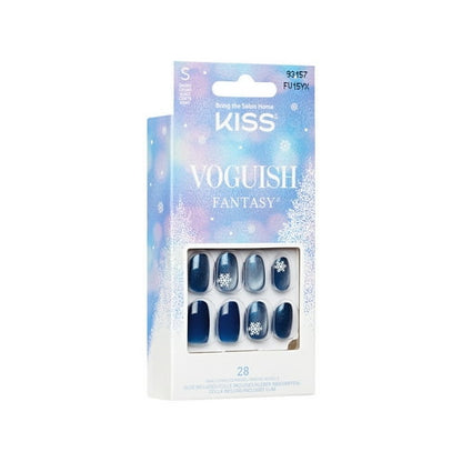 KISS Voguish Fantasy, Holiday Press on Nails, Merry Clause, Blue, Short Oval, 28 Count