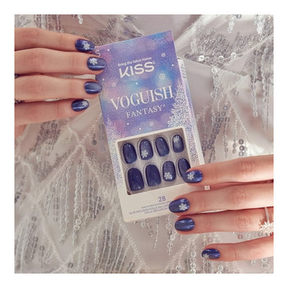 KISS Voguish Fantasy, Holiday Press on Nails, Merry Clause, Blue, Short Oval, 28 Count