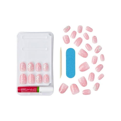 KISS Voguish Fantasy, Holiday Press on Nails, Happy Mittens, Pink, Short Oval, 28 Count