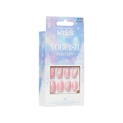 KISS Voguish Fantasy, Holiday Press on Nails, Happy Mittens, Pink, Short Oval, 28 Count