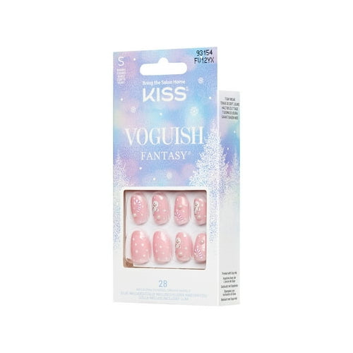 KISS Voguish Fantasy, Holiday Press on Nails, Happy Mittens, Pink, Short Oval, 28 Count
