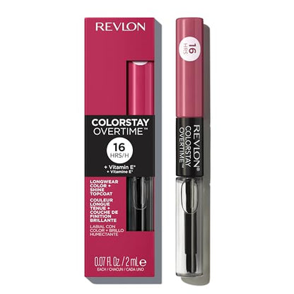 Revlon Liquid Lipstick with Clear Lip Gloss, ColorStay Overtime Lipcolor, Dual Ended with Vitamin E, 220 Unlimited Mulberry, 0.07 Fl Oz