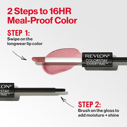 Revlon Liquid Lipstick with Clear Lip Gloss, ColorStay Overtime Lipcolor, Dual Ended with Vitamin E, 220 Unlimited Mulberry, 0.07 Fl Oz