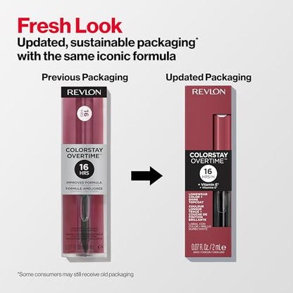 Revlon Liquid Lipstick with Clear Lip Gloss, ColorStay Overtime Lipcolor, Dual Ended with Vitamin E, 220 Unlimited Mulberry, 0.07 Fl Oz