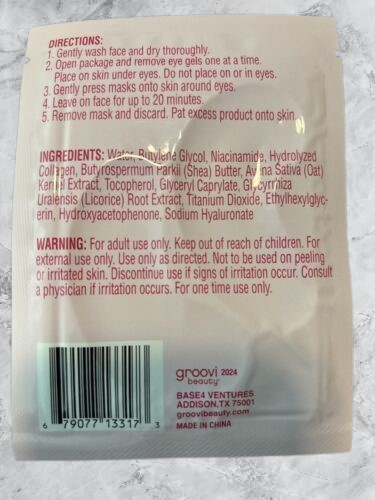 Groovi Beauty cooling gel, eye mask, hydrate, and revive under eye area, 2Pk
