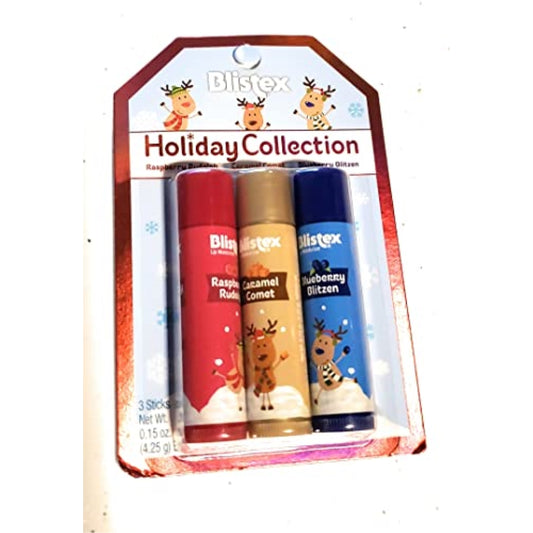 Blistex Lip Moisturizer Holiday Collection - Raspberry Rudolph, Caramel Comet, Blueberry Blitzen 0.15 oz (Pack of 1)