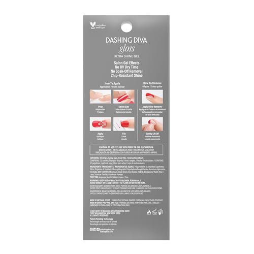 Dashing Diva Gloss - UV Free, Chip Resistant Gel Nail Strips | Contains 32 Wraps, 1 Prep Pad, 1 Nail File