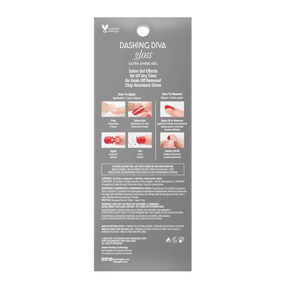 Dashing Diva Gloss - UV Free, Chip Resistant Gel Nail Strips | Contains 32 Wraps, 1 Prep Pad, 1 Nail File