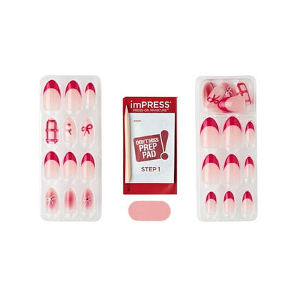 KISS imPRESS Holiday Press on Nails, Design, Yule Be Happy, Pink, Medium Almond, 30 Count