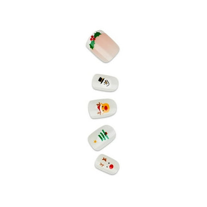 KISS imPRESS Holiday Press on Nails, Design, Holiday Playlist, White, Short Squoval, 30 Count