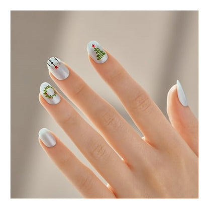 KISS imPRESS Holiday Press on Nails, Design, Frosty Tale, Blue, Short Oval, 30 Count