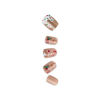 KISS imPRESS Holiday Press on Nails, Design, Cozy With Me, Beige, Short Squoval, 30 Count