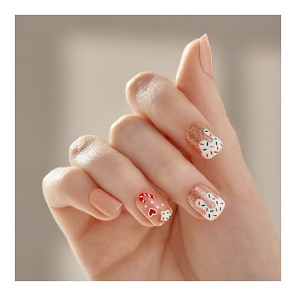KISS imPRESS Holiday Press on Nails, Design, Cozy With Me, Beige, Short Squoval, 30 Count