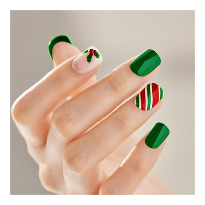 KISS imPRESS Holiday Press on Nails, Festive Lights, Green, Short Squoval, 30 Count