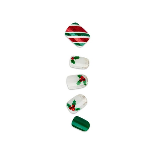 KISS imPRESS Holiday Press on Nails, Festive Lights, Green, Short Squoval, 30 Count