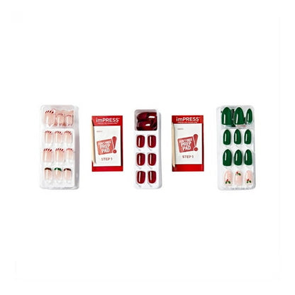 KISS imPRESS Press on Nails, Holiday Gift Set Holiday, Gift Set 04, Multicolor, Medium Almond, 90 Count