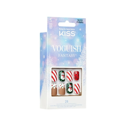 KISS Voguish Fantasy, Holiday Press on Nails, Silent Angels, Multicolor, Short Squoval, 28 Count